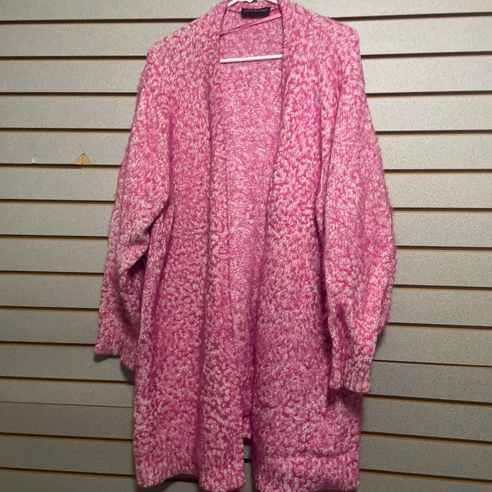 Lane Bryant Pink Eyelash Open Front Cardigan Longline Sweater Plus Sz 2X 3X Warm